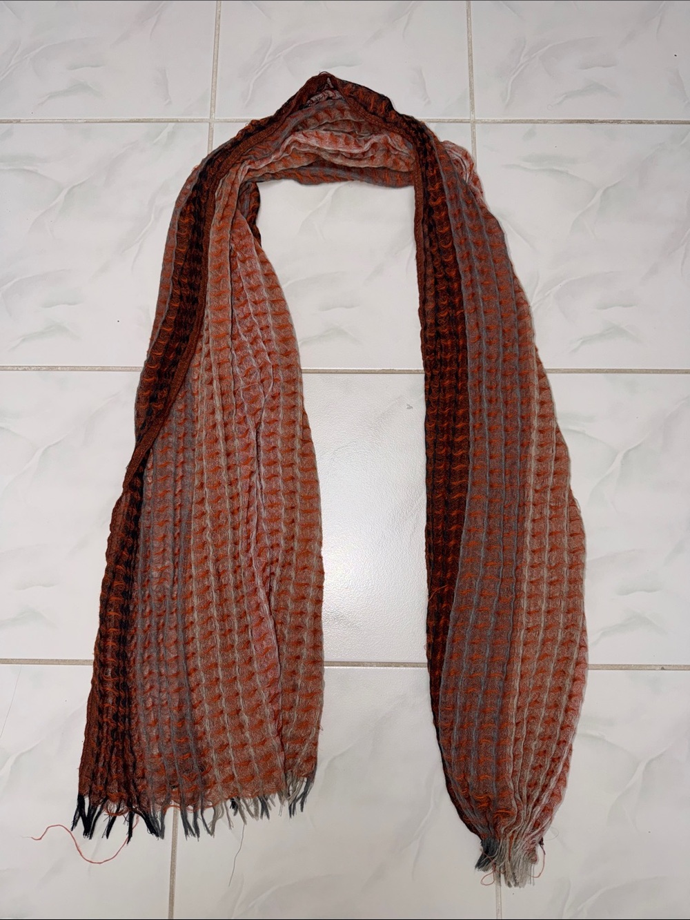 Waffle Knit Women’s Scarf in Brown and Orange